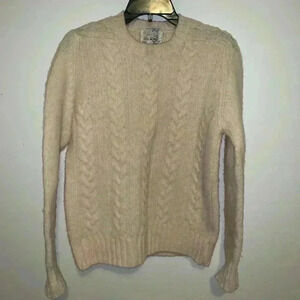 Vintage 100% Shetland Wool Fisherman Cable Knit Classic Sweater Preppy Size S
